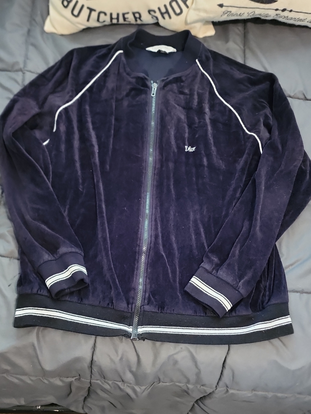 Authentic Dior Men's Velvet Zip-Front Bomber Jacket Black Size XL